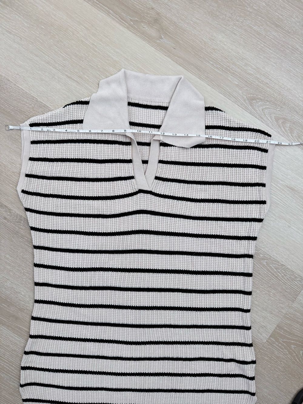 Striped Crochet Knit Polo Midi Dress Sz M Beige Black Slit Beach Summer Preppy - Picture 10 of 14